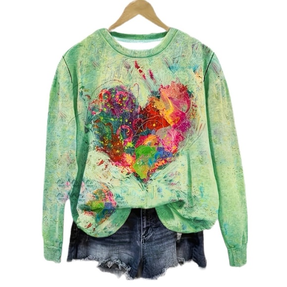 Tops - Women’s Colorful Heart Graphic Crewneck Sweatshirt - Size XL - NWOT